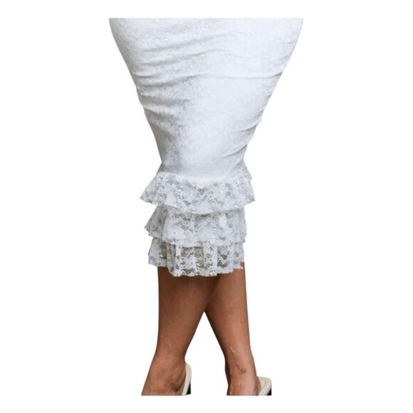 Hidden No Doubts Sleeveless Bodycon Ruffle Midi Dress White Lace Knit L - Picture 4 of 9